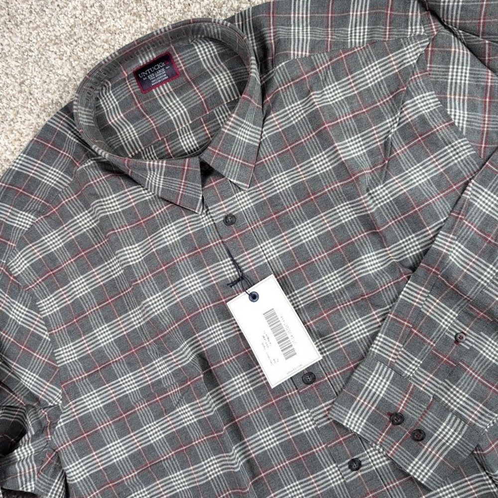 UNTUCKit Hazlitt Mens XXX-Large Tall Regular Fit Gray Plaid Shirt Flannel button